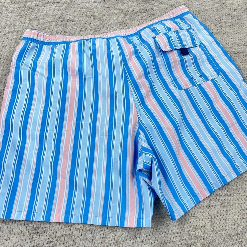 Vineyard Vines Swim Trunks Men Large Blue Pink Striped Bored Shorts Preppy Adult